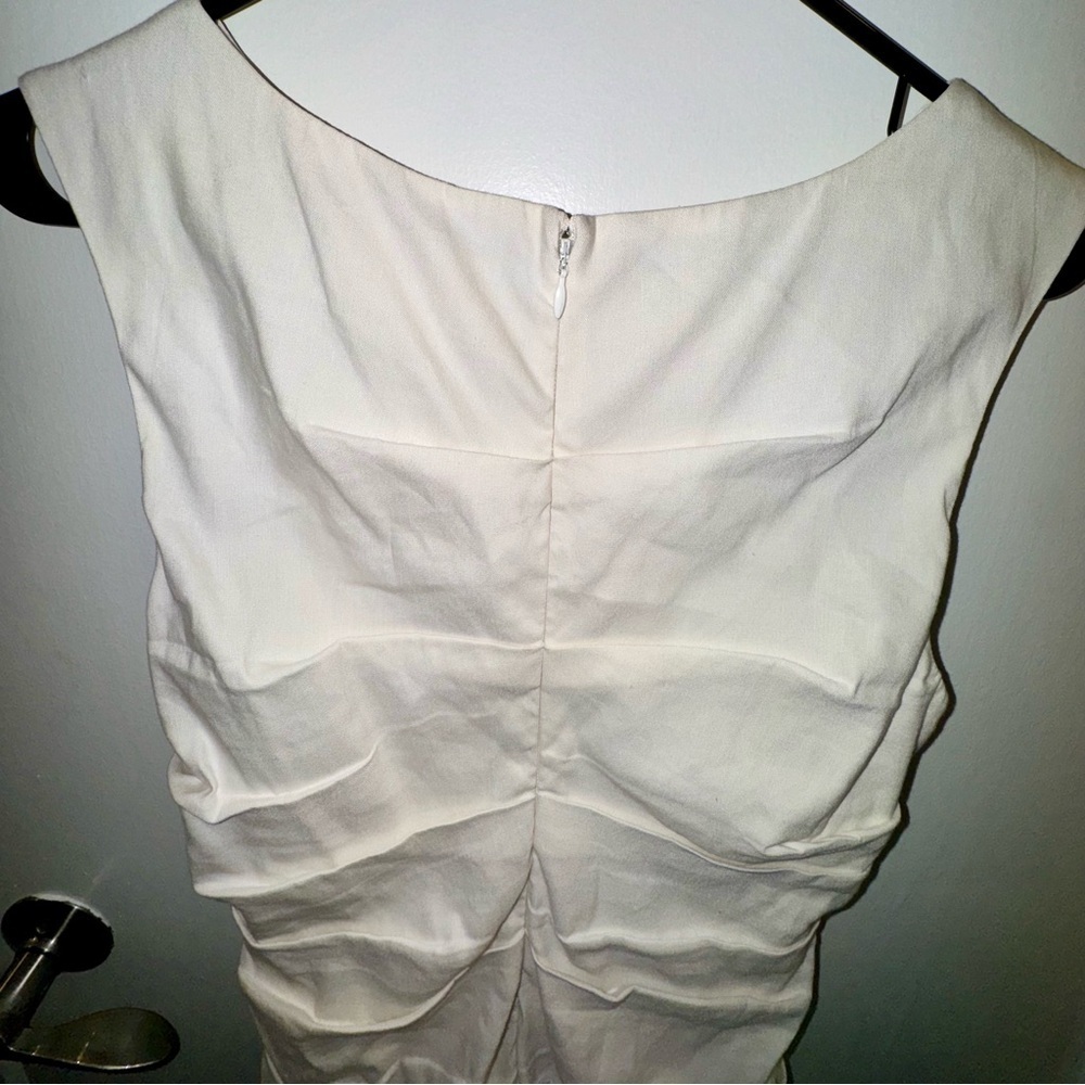 Artelier Nicole Miller Cream Ruched Midi Sleeveless Dress in Linen Blend - Picture 9 of 9